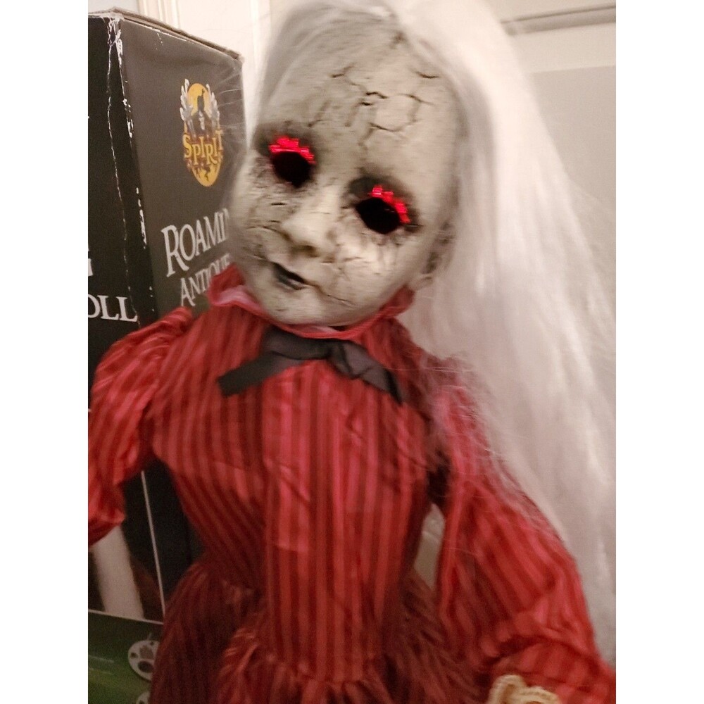 Spirit Halloween Roaming Rosie Antique Doll Animatronic Striped Red Dress 30" - Picture 2 of 13